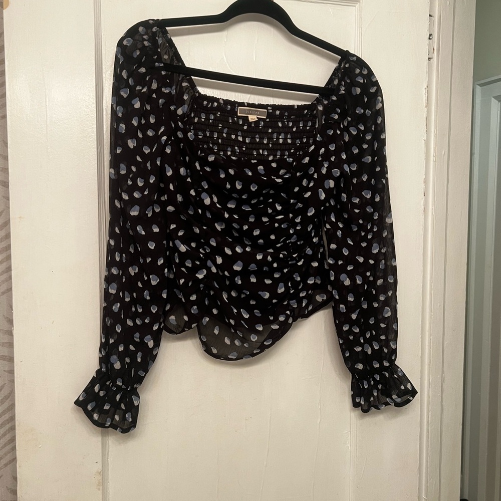Blue and White Polka Dot Women's Top
